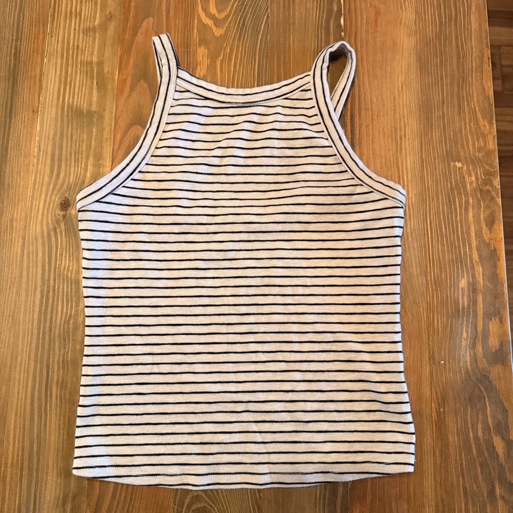 Garage black and white striped tank top
